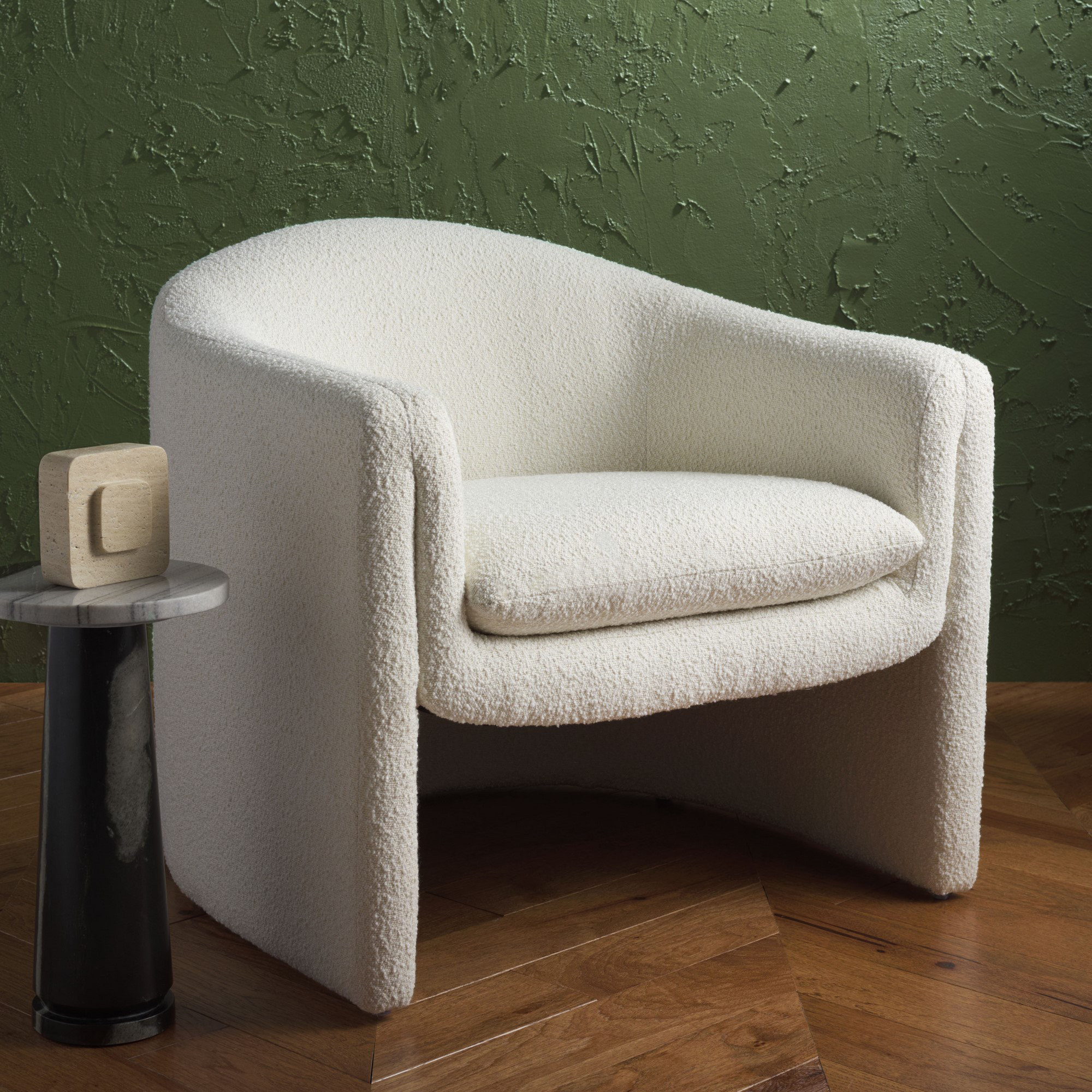 Pollman Upholstered Barrel Chair, Ivory Boucle