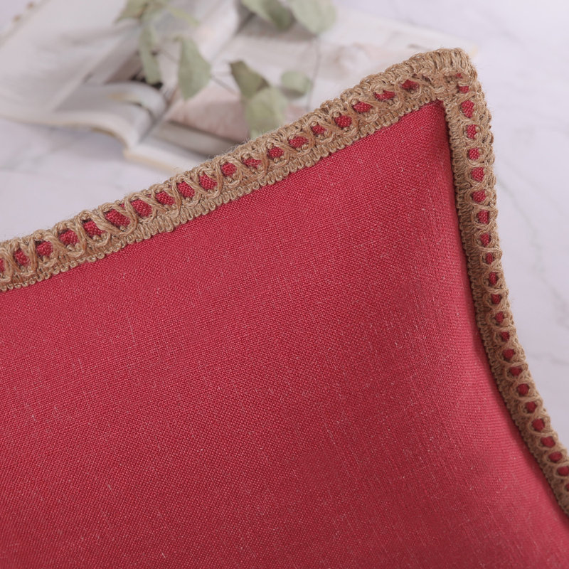 Red Burlap Linen Tailored Edge Decorative Throw Pillow Set