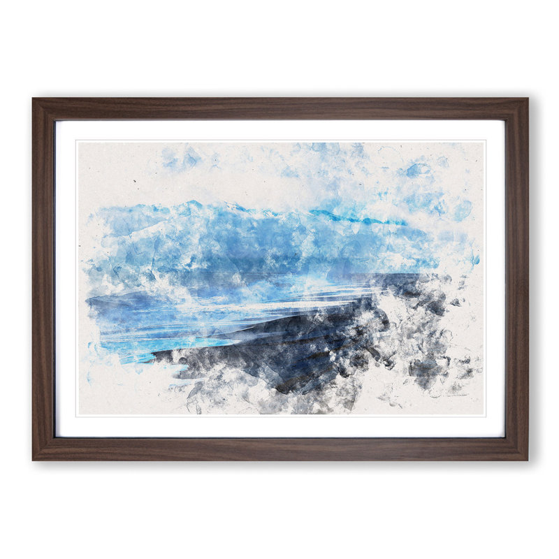 Mountain Beach - Single Picture Frame Print on MDF, Walnut Framed, 62cm H x 87cm W x 2cm D