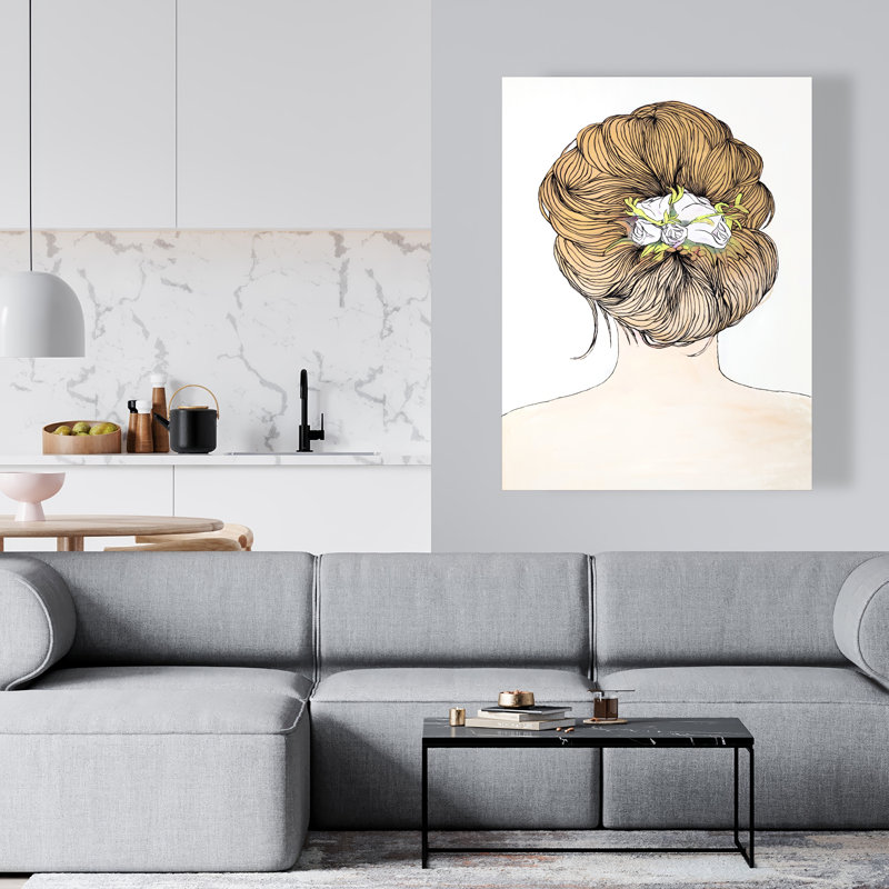 Dame avec des fleurs aux cheveux blonds - toile beige