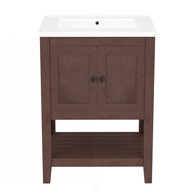 Meuble-lavabo moderne et élégant avec lavabo en céramique et tablette ouverte