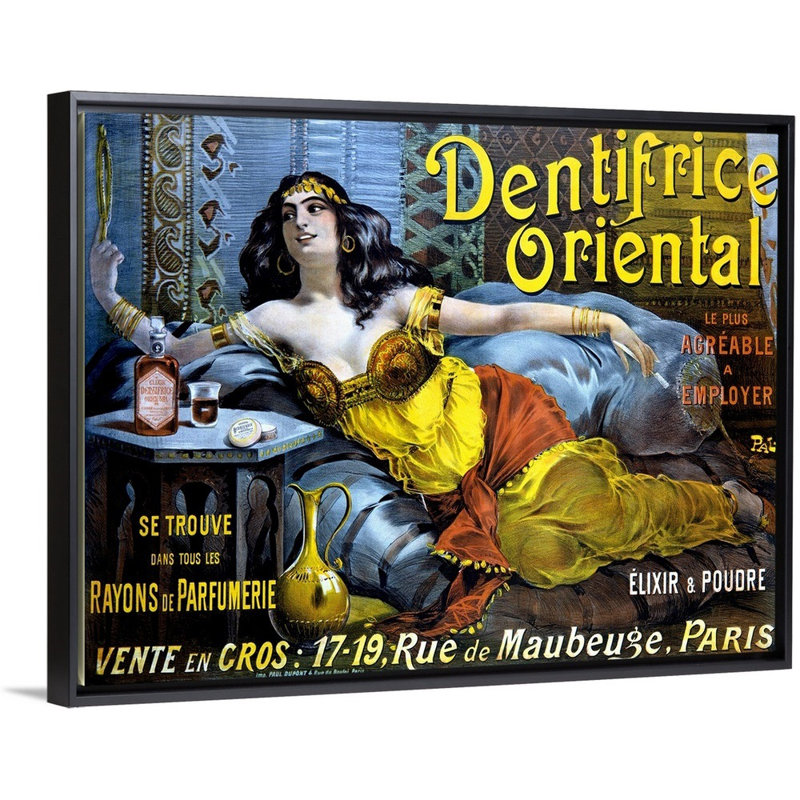 «Dentifrice Oriental» par Jean De Paleologue, reproduction sur toile, Cadre noir, H 20 po x l 26 po x P 1,75 po