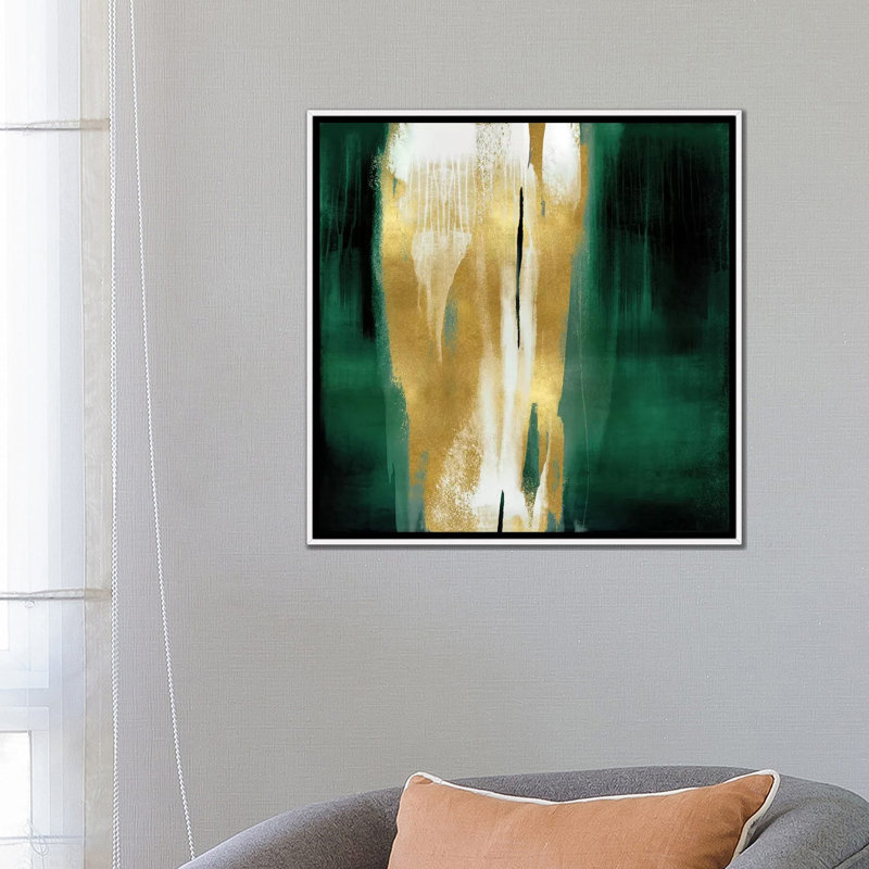«Free Fall Emerald with Gold I» par Christine Wright - reproduction imprimée, H 26 po x l 26 po x P 1,5 po, Aucun mat