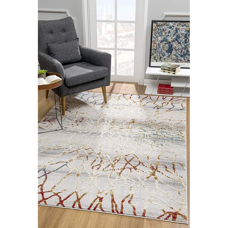 Tapis gris / beige / rouge tissé à la main Saddlebrooke, Rectangle 4 pi x 6 pi