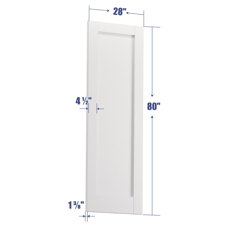 80"H Primed 1-Panelled Manufactured Wood Interior  Slab Door Solid Wood Core Without Hardware Kit, 28" x 80"