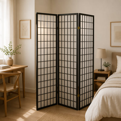 70 Inch Tall 3-Panel Japanese Style Room Divider with Black Finish, Perfect for Creating Privacy and Defining Spaces