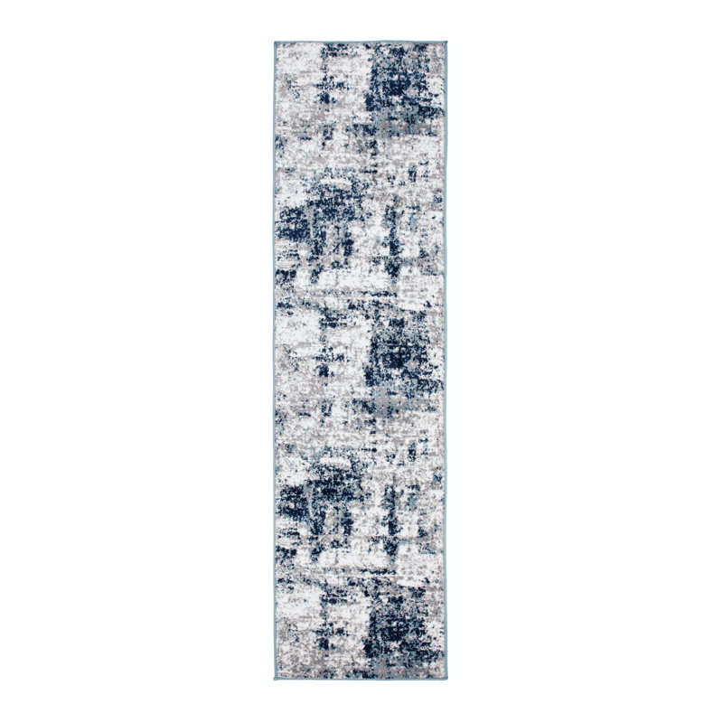 Tapis gris / bleu / ivoire Willington, Tapis de couloir 2 pi 7 po x 8 pi