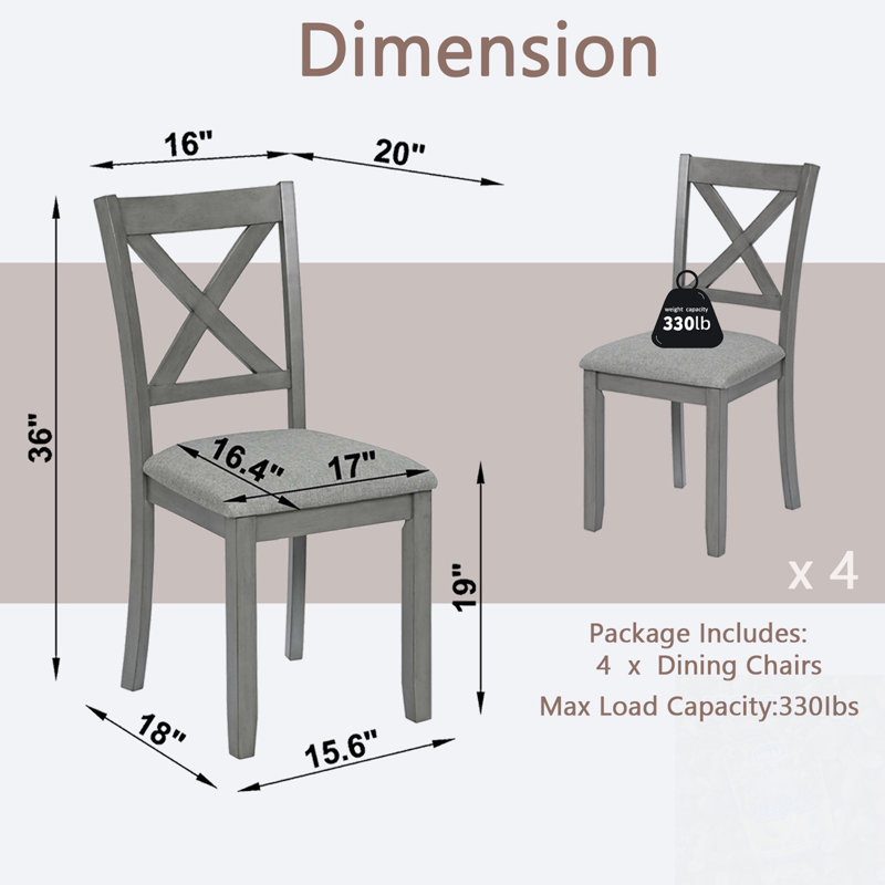 Ensemble de 4 chaises de salle à manger avec siège rembourré et dossier croisé, Gris