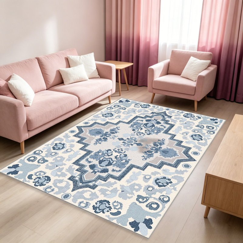 Bohemian Medallion Blue   area rugs for Living Room, Soft and Comfortable, Suitable for all seasons, easy to maintain, machine washable Indoor floor mat, Under Table Farmhouse suitable for Bedroom, Dining Room, Study,  Balcony, Home Decor Patio