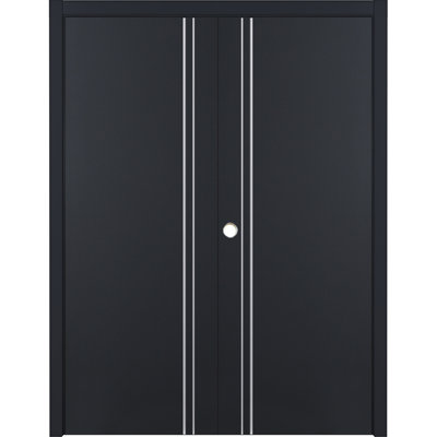 Glam G-Pro 002 Porte intérieure double en stratifié noir doux pré-suspendu 36 po x 80 po