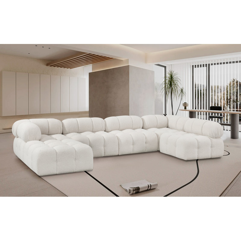 Canapé modulaire Ames 136 po Ames, Tissu crème bouclé