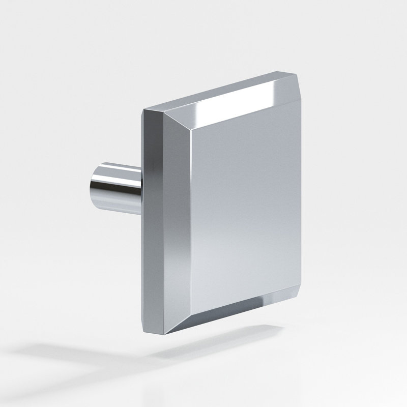 Square, Beveled Cabinet Knob With Straight Post, Polished Chrome, 1.5" L x 1.5" W