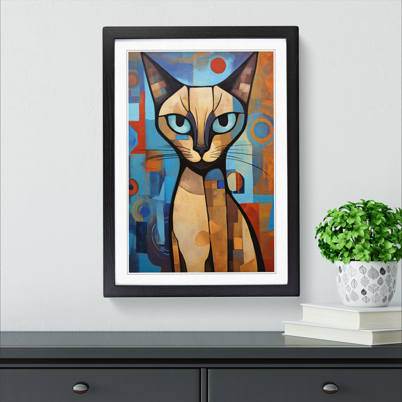 Siamese Cat - Single Picture Frame Print on Wood, Black Framed, 34cm H x 25cm W