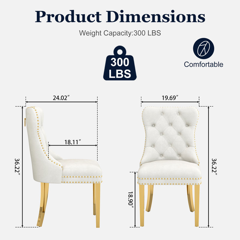 Chaise rembourrée à oreilles Pamela, Doré, Blanc