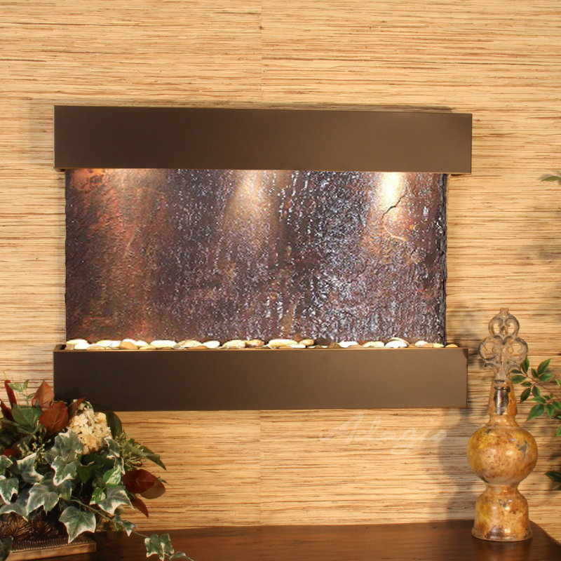 Fontaine lumineuse en acrylique Henline, Cuivre noirci, Ardoise multicolore, Ardoise