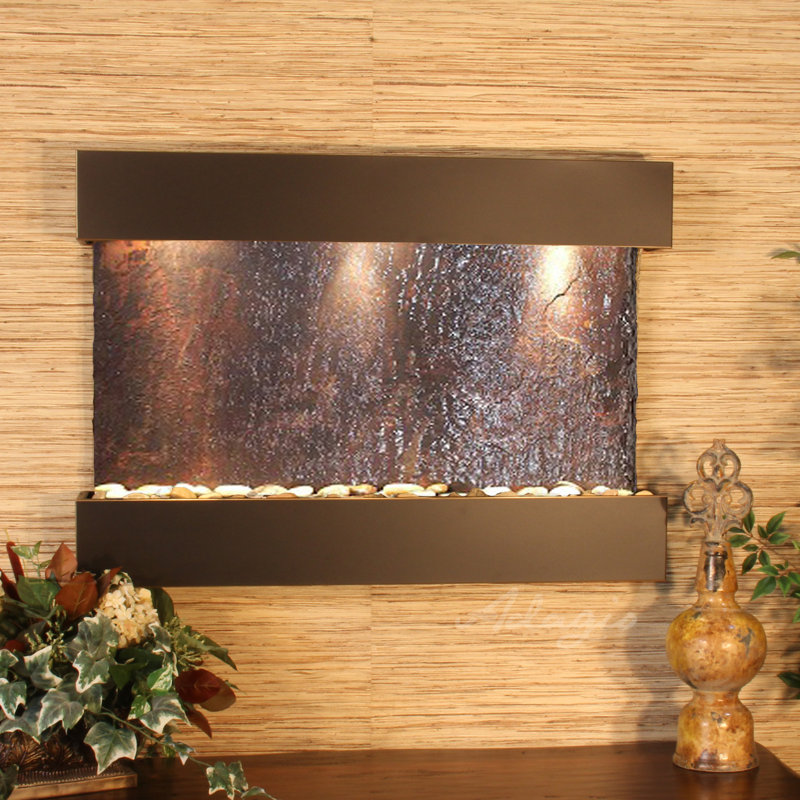 Reflection Creek Henline Fountain with Light, Blackened Copper, Multi-Color Slate, Slate