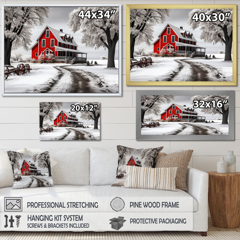 «Red and Gray Farmhouse Traditions», reproduction sur toile, H 34 po x l 44 po x P 1,5 po, Cadre doré simple