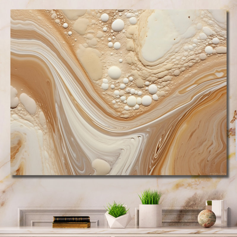 " Cream Marbled Melody III ", Wrapped Canvas, 30" H x 40" W x 1.5" D