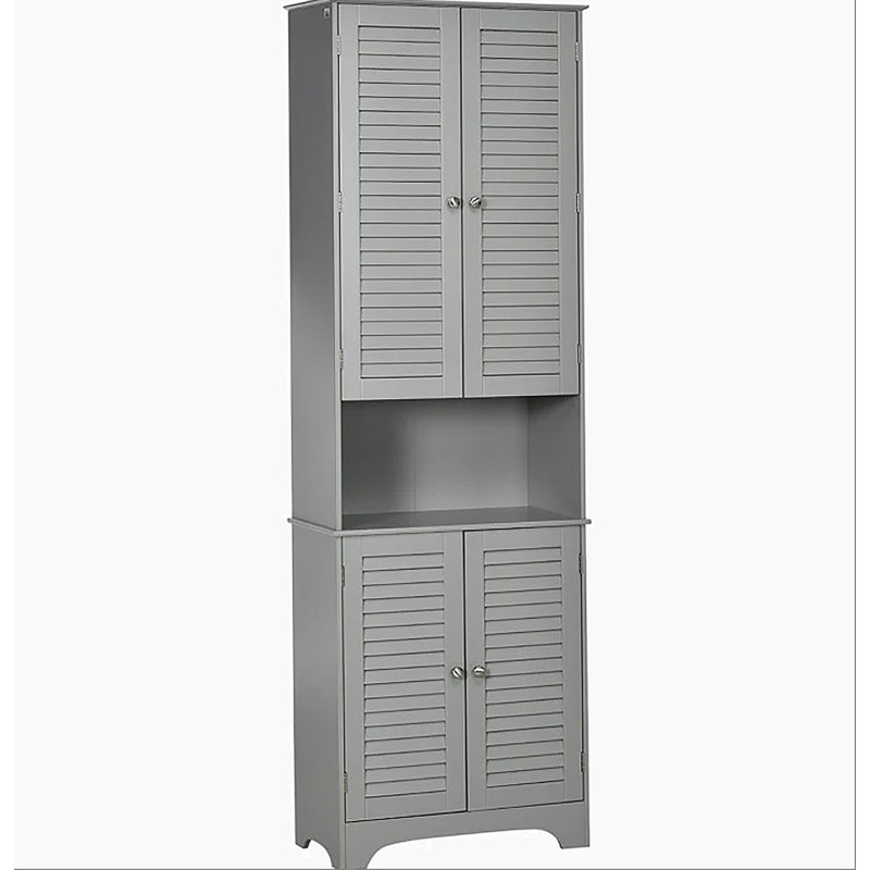 Freestanding Cabinet, Narrow Bathroom Storage Cabinet With Doors And Shelf, Gray