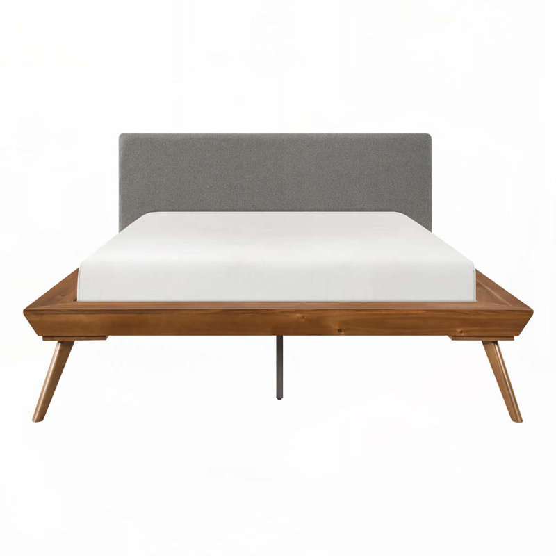 Platform Bed with Polyester Upholstered Headboard, Queen