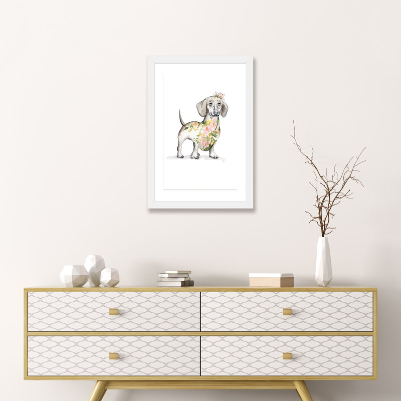 «Happy Doggie» par Patricia Pinto - reproduction d'art, Blanc, H 24 po x l 16 po x P 1 po, Papier encadré blanc