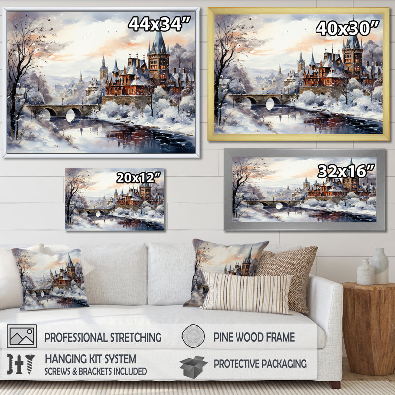 «Wonderful village Winter at Christmas III - Winter Landscape Large», art mural, Cadre d'angle fermé noir