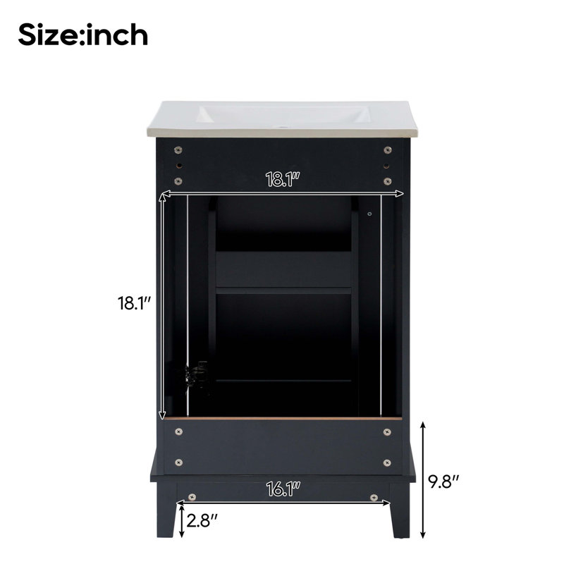 20 Inch Black Ceramic Basin Modern Bathroom Vanity Cabinet