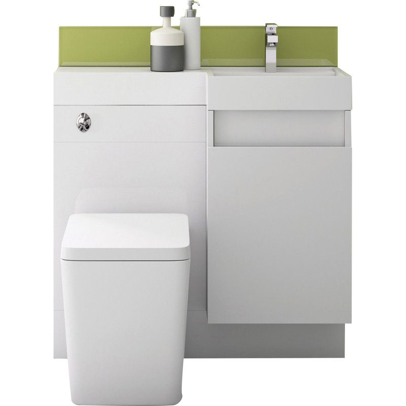 Bathroom Vanity with Integrated Composite Resin Basin, Gloss White