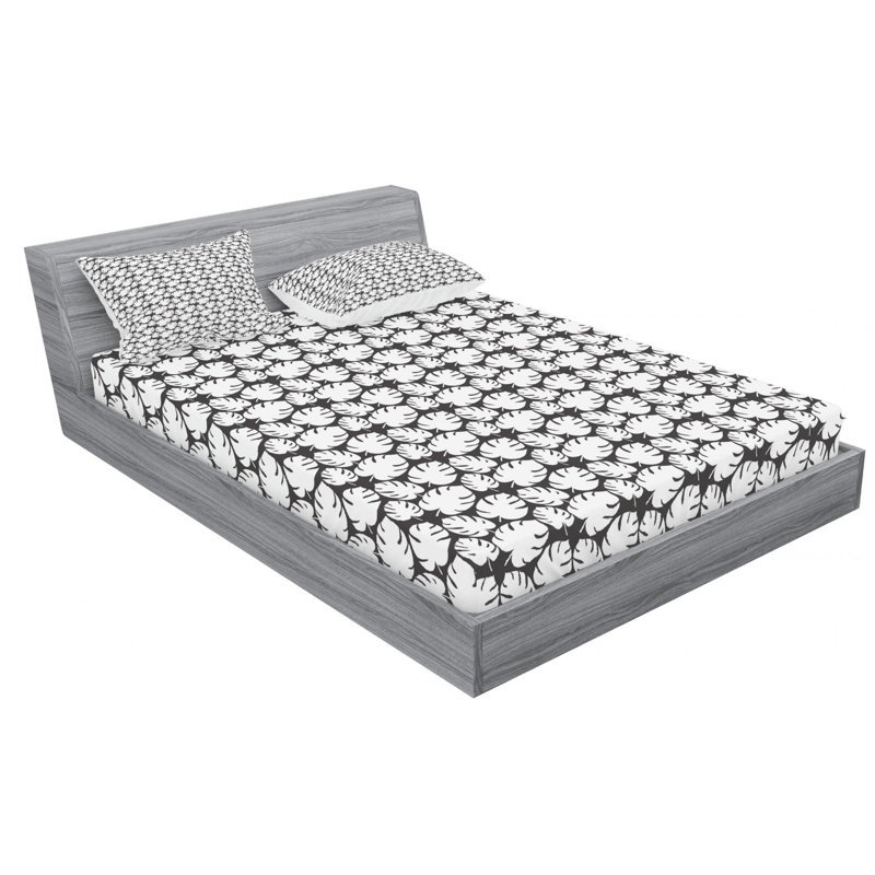 Microfiber Floral Fitted Sheet, Queen Fitted Sheet with 2 Pillowcases