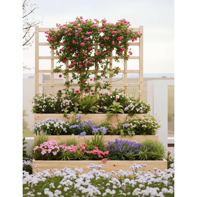 Lit de jardin surélevé à 3 niveaux, avec treillis et base ouverte