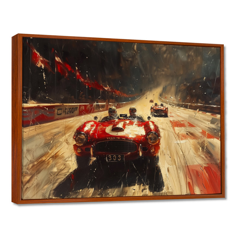 Rétro Muscle Car At The Track IV - Race Tracks, art mural, Toile avec cadre flottant brun, H 34 po x l 44 po x P 1,5 po