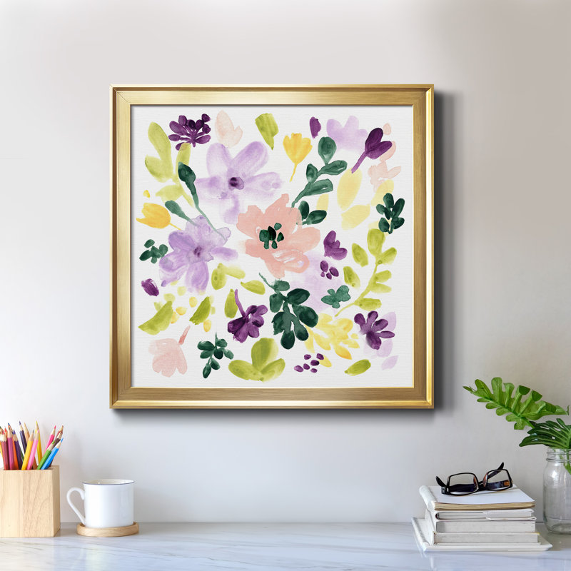 10_Lavender Meadow II - reproduction encadrée de qualité supérieure - prête à être accrochée, Toile avec cadre doré