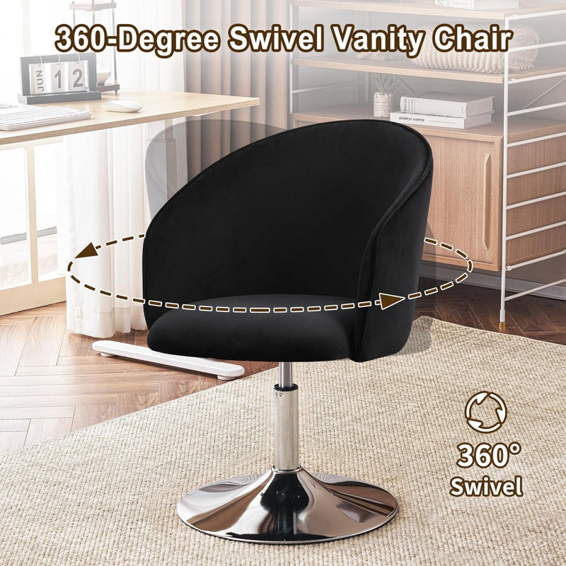 Modern Swivel Barrel Chair Velvet  Upholstered Makeup Accent Chair, Black Velvet