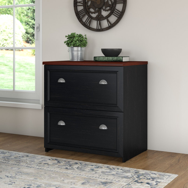 Osvald 2-Drawer Lateral Filing Cabinet, Antique Black/Hansen Cherry