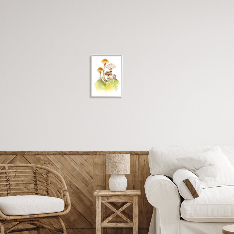 Bb-090-Champignon brun poussant encadré sur bois, Giclée encadrée blanc bord de mer, H 14 po x l 11 po x P 1,5 po