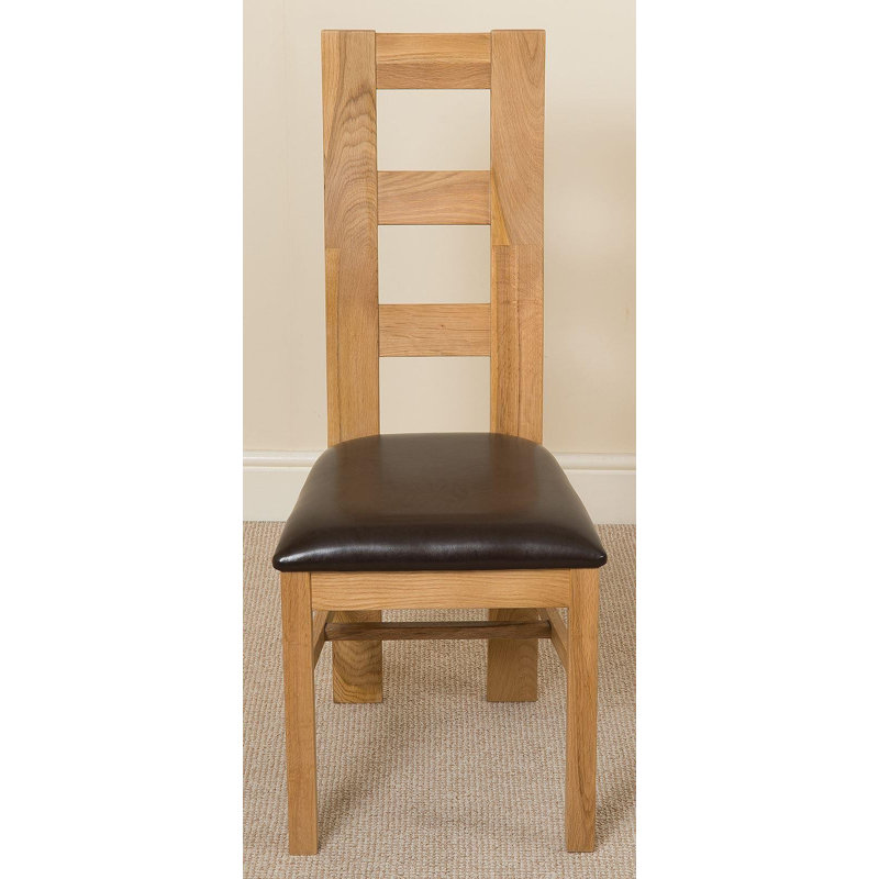 47cm H Upholstered Ladder Back Side Chair in Brown, Light Oak