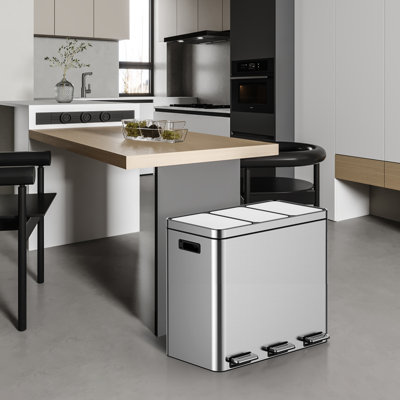 Poubelle à pédale de recyclage à 3 compartiments, 3 x 5,28 gallons, en acier inoxydable pour bureau personnel