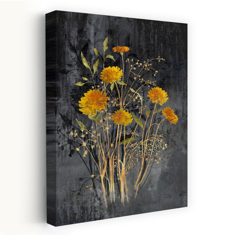 «Fields of Gold I», art floral élégant et rustique abstrait, H 24 po x l 16 po