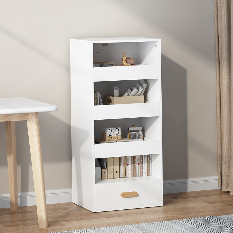 4-Tier Freestanding Bookshelf With 3 Sliding Drawers And 1 Bottom Drawer