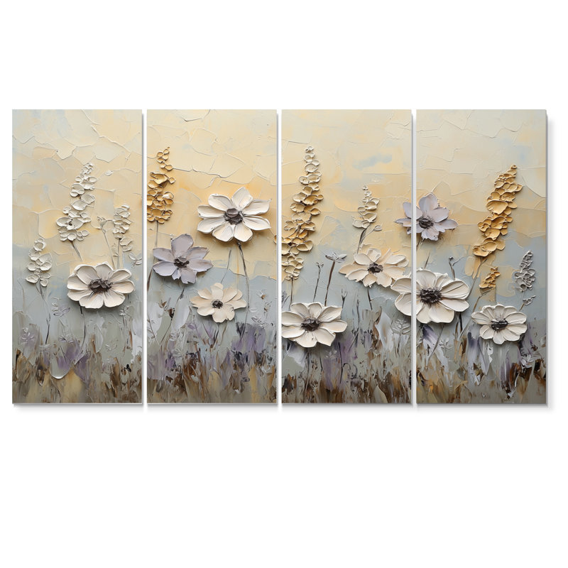 Jenssen - Wildflowers Wall Art - ensemble de 4 décorations murales traditionnelles, H 28 po x l 48 po
