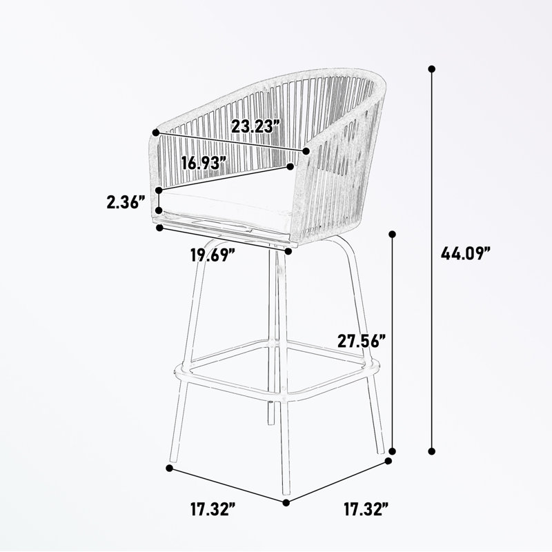 Metal frame Bar stool Set of 2 with Backrest and soft cushion, Grey