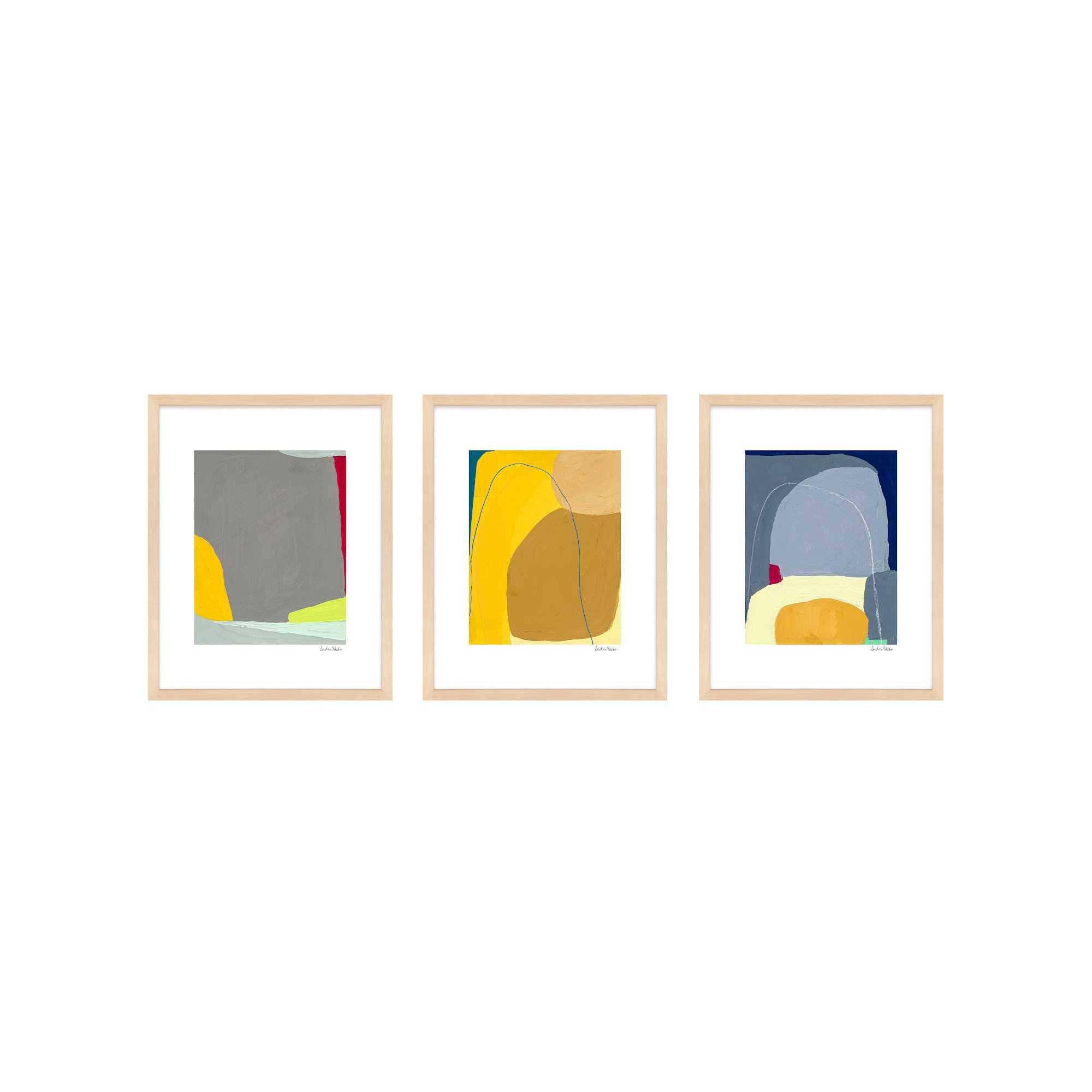 Color Meditation Trio 2. Set Of 3 by Andrea Stokes, Brown Framed, 20" H x 16" W x 1.25" D