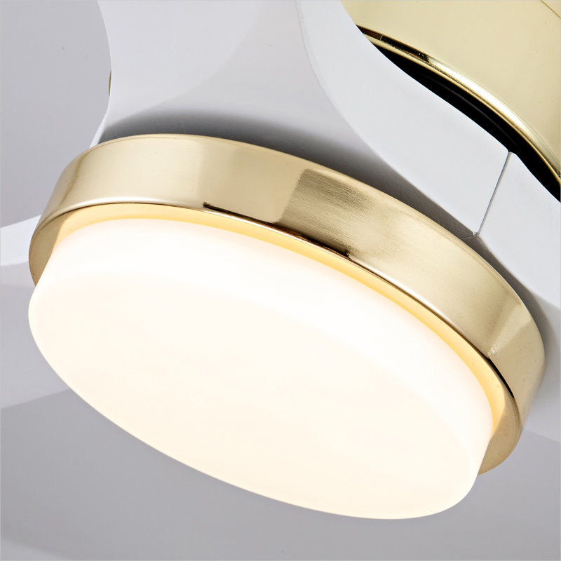 Ventilateur de plafond moderne moderne doré et blanc de 52 pouces avec lumière DEL à intensité variable et télécommande, pales en bois massif pour la chambre à coucher et le salon