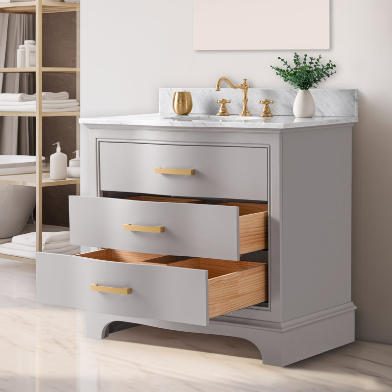 Ensemble de meuble-lavabo simple 36 po Goleta, Taupe / or brossé