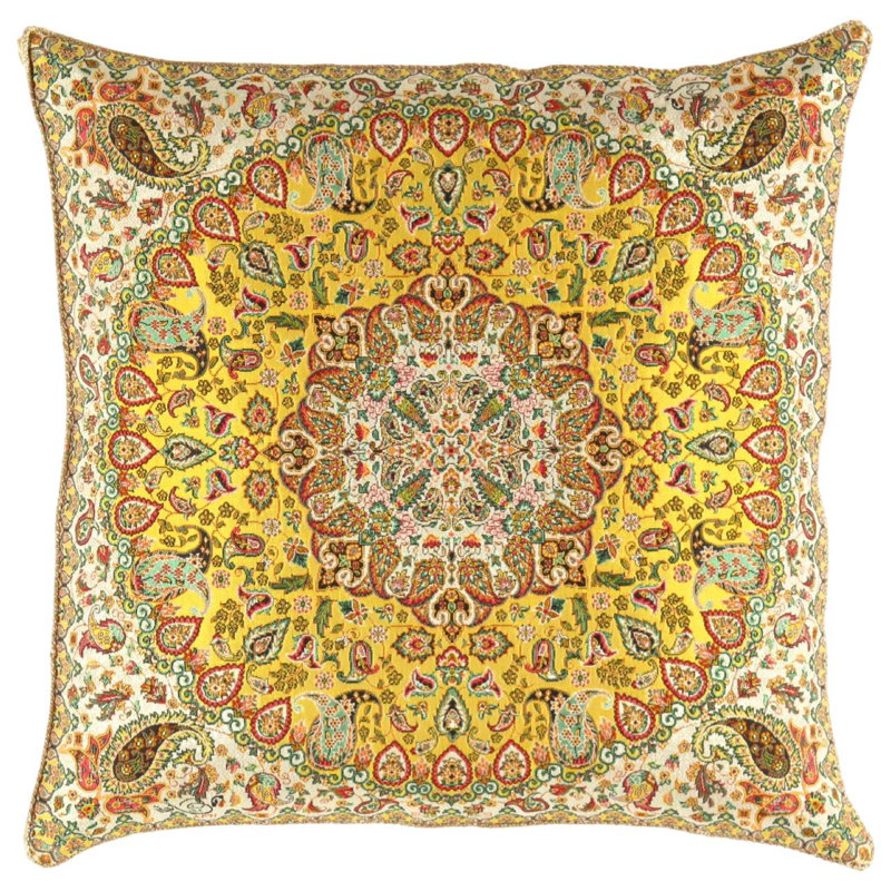 Square Pillow Cover & Insert, 20" H x 20" W, Gold/Ivory/Green Oriental