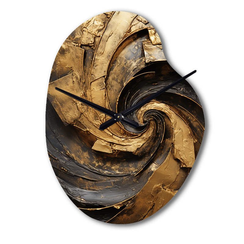 Horloge murale asymétrique en or noir et intemporel Turn IV - Abstract Spirals, Petit
