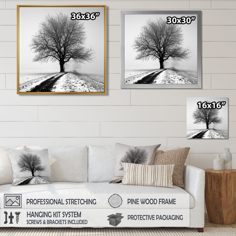 Vierge - arbre, impression murale monochrome, Toile avec cadre flottant noir, H 16 po x l 16 po x P 1 po