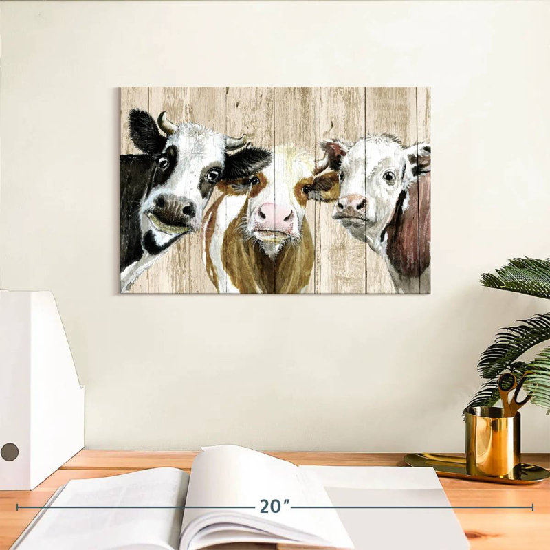 Brampt Curious Cows On Wood, 8" H x 12" W