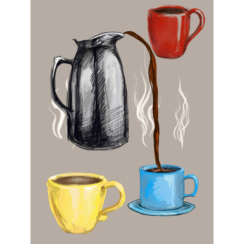 Tasses de couleur café - peinture sur toile tendue, H 24 po x l 18 po