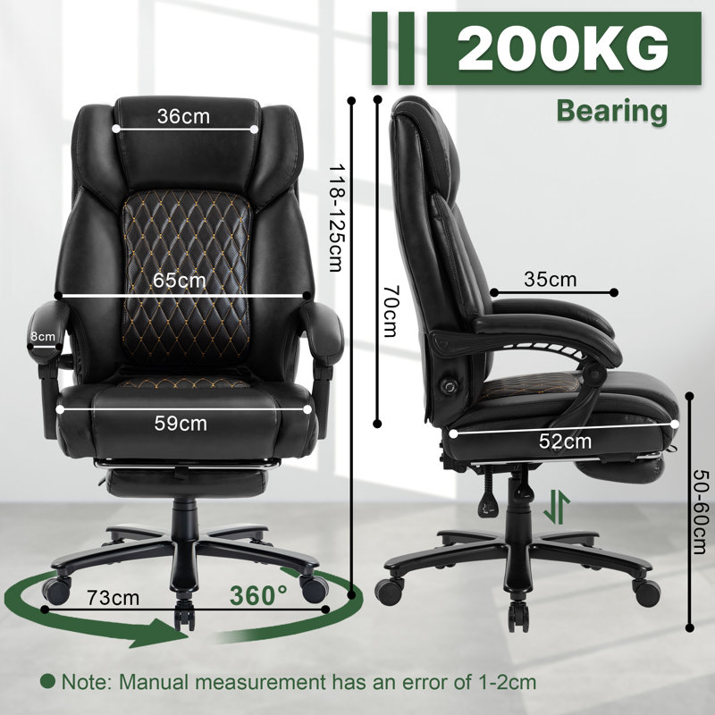 200KG Heavy Duty High Back Executive Chair Ergonomic Computer Desk Chair with Adjustable Lumbar Support, Faux Leather, Black